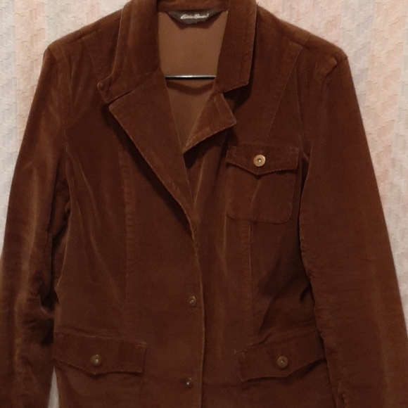Eddie Bauer Chocolate Brown Fall Autumn Corduroy Blazer Size 12 Petite - Picture 1 of 7
